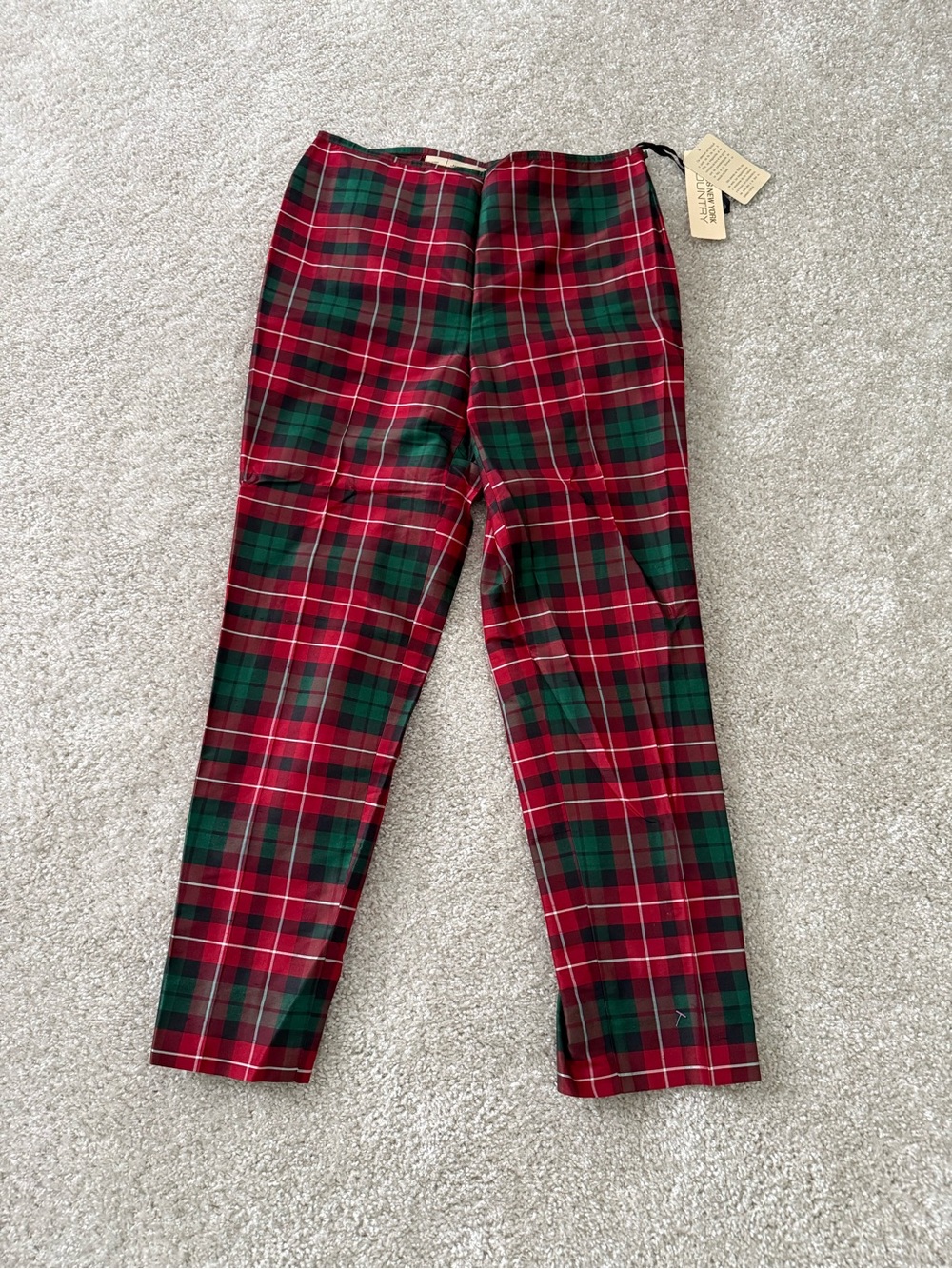 Jones New York Women Country Silk Red & Green Tartan Plaid Pants Size 4